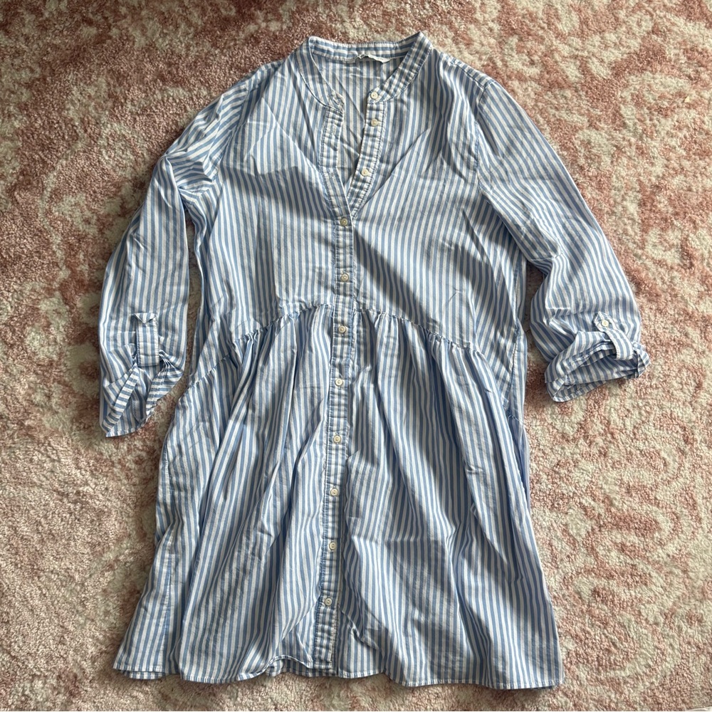 Italian Blue and White Striped Button-Down Dress